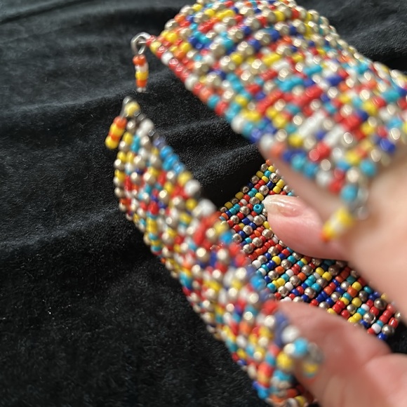 Carole wide boho beaded, multi colored cuff bracelet - Picture 3 of 4